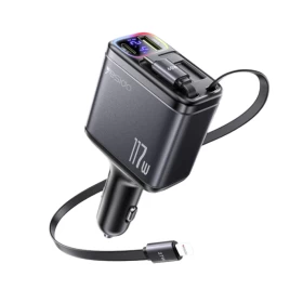 YESIDO Y63 117W Fast Car Charger with Power Display, Dual Built-in Cables, USB-C & USB-A Ports