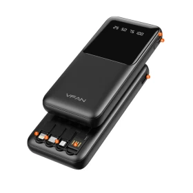 VFAN GN-08C 10000mAh Power Bank with 4 Built-in Charging Cables – Black