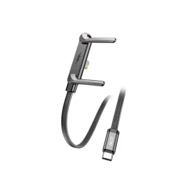 كابل AWEI CM-12i من USB-C إلى Lightning بقدرة 27W مع حامل هاتف مدمج بطول 1.5 متر – أسود