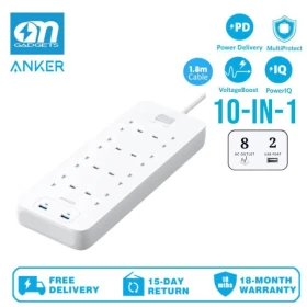Anker 342 USB Power Strip 10-in-1, 1.8M Cable (A9182K21) – White