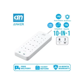 Anker 342 USB Power Strip 10-in-1, 1.8M Cable (A9182K21) – White