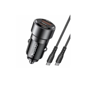 شاحن سيارة Yesido Y55 بمنفذين من النوع C/USB-C، QC3.0+PD30W، شحن سريع بمنفذين من النوع C/USB-C+USB (أسود)