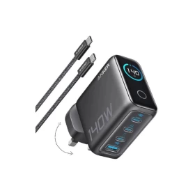 شاحن جداري Anker بقدرة 140 واط مع 4 منافذ وكابل USB-C مرفق B2697KZ1 – رمادي داكن