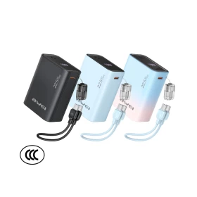 باور بانك AWEI PB086 بسعة 10000mAh وشحن سريع 22.5W مع كابل USB-C مدمج
