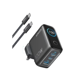 Anker Charger 100W 3-Port Smart Display with USB-C Cable – Dark Gray