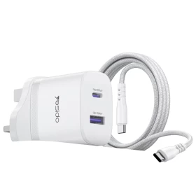 YESIDO YC154 35W UK Fast Charger with USB-C Cable – White