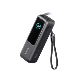 بطارية شحن Anker سعة 25,000mAh بقوة 165W مع كابلَي USB-C مدمجين وقابلين للسحب – أسود