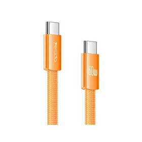 كابل YESIDO CA206 من USB-C إلى USB-C للشحن السريع 60W مسطح ومضفر 1.2 متر – برتقالي