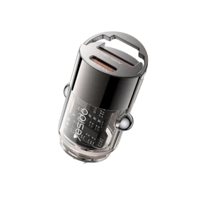 شاحن سيارة Y68 Yesido صغير سريع 30 واط بمنفذين PD30W + QC18W – أسود