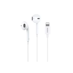 سماعة RM-702i سلكية Lightning مع ميكروفون وتحكم بالصوت – أبيض