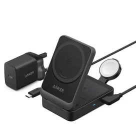 Anker MagGo Wireless Charging Station (15W, Foldable 3-in-1) -Black