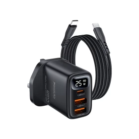 شاحن جداري YESIDO YC163 GaN بقوة 25W مع شاشة رقمية وكابل USB-C – أسود