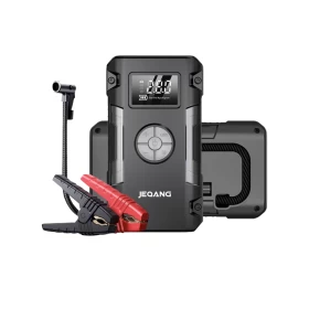 مشغل طاقة للطوارئ، تشغيل بطارية السيارة، كشاف ضوئي، باور بانك، كمبروسر لتعبئة الهواء.