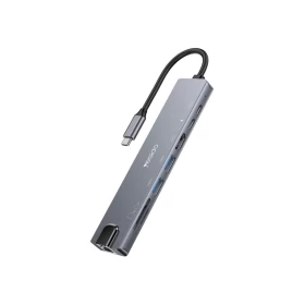 YESIDO HB27 8-in-1 USB-C Hub with 100W PD, 4K HDMI & Gigabit Ethernet – Gray