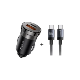 YESIDO Y72 30W Fast Car Charger Dual USB-A + USB-C with USB-C to USB-C 60W Cable – Black