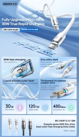 Capsule series 30W Zinc Alloy Dual-color Fast Charging Data Cable RC-C037 C-C