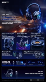 سماعة رأس من ريماكس للاتصالات والالعاب مع كايبل RM-705