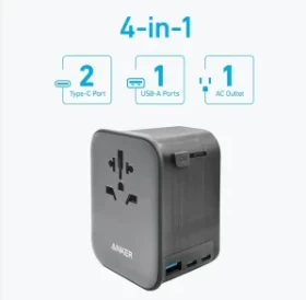 Anker 4IN1 Travel Adapter, 65 Watts, A9213K11 - Black