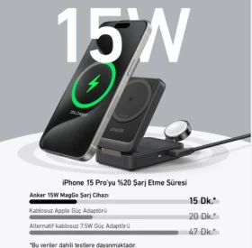 Anker MagGo Wireless Charging Station (15W, Foldable 3-in-1) -Black